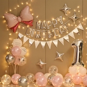 生日装饰场景布置拉花条幅女宝宝2岁粉色公主3周岁4派对家里气球5