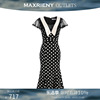 奥莱maxrieny法式复古连衣裙女春季波点短袖长裙修身长裙
