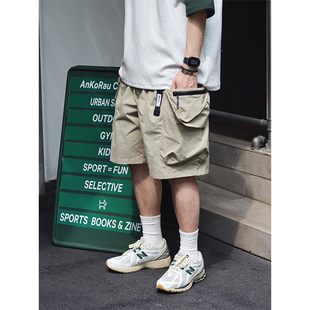 sigbreak日系cityboy夏季工装，休闲松紧腰带，多口袋宽松机能短裤男