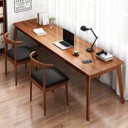 实木腿双人书桌简易办公电脑桌，家用靠墙窄桌子，学生卧室长条写字桌
