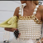 大颗粒珍珠手工串珠吊带，背心上衣派对，走秀珍珠服装演出服女