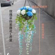 仿真玫瑰百合紫藤花豆花吊篮挂花套装绢花假花客厅室内外吊花装饰