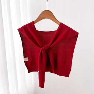 针织小披肩外搭肩女大红色春秋夏季衬衫毛衣空，调护颈围脖子薄围巾