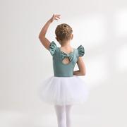 儿童舞蹈服夏季绿色纯棉女童练功服无袖中国舞女孩芭蕾舞纱裙连体