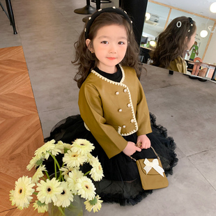 2023春秋季童装套装女皮衣纱裙带包三件套时髦洋气可爱儿童裙