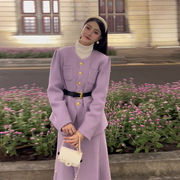 春秋法式小香风气质名媛高级感漂亮时尚收腰显瘦紫色两件套装裙女