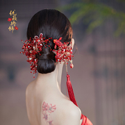 原创高端红闪钻金鱼优雅琉璃花朵古典风中式婚礼新娘结婚凤冠头饰