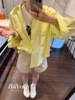 智研韩国进口质感超好纯棉，黄色纯色长袖，中长款百搭衬衫开衫外套