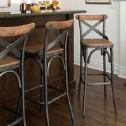 复古酒吧椅创意咖啡厅圆形吧桌高脚凳铁艺实木吧台凳高脚桌