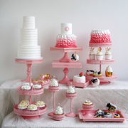 粉色系甜品台铁艺蛋糕架 欧式婚礼甜品架 浪漫婚庆蛋糕盘摆台道具