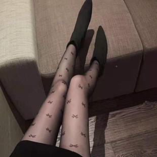 网红丝袜女2021年春季黑色，提花超薄蝴蝶结，打底连体裤袜子