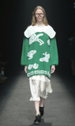 XUNRUO熏若 翻领蝴蝶花朵绿色毛衣针织裙复古原创 独立设计师品牌