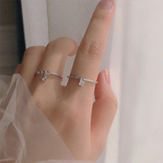 S925纯银四叶草女款戒指环开口轻奢小众气质设计感韩版可调节镶嵌