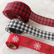 5cm*2米红黑格纹，麋鹿雪花圣诞彩带，diy蝴蝶结材料丝带圣诞树挂件