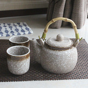 手绘陶瓷茶壶茶杯套装土陶磨砂壶日式茶壶藤条手把水壶带茶杯