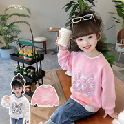 女童时尚潮流卫衣2023秋季韩版儿童简约卡通假两件上衣