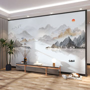 壁布影视墙壁画墙纸唯新中式山水电视背景墙美3d卧室墙布客厅壁纸