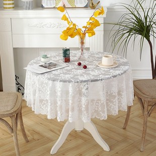 圆形小圆桌桌布高级感蕾丝白色纱刺绣花镂空餐台布家用轻奢 ins风