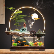 免换水玻璃生态鱼缸水族箱造景，自循环流水客厅，办公室桌面鱼缸小型