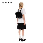 WMWM休闲简约黑色时尚金属扣公文包式双肩背包手提包潮女包女