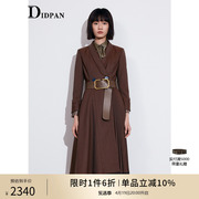 IDPAN女装商场同款秋季时尚设计西装领简约风通勤中长款外套