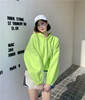 韩国2024春秋季小个子外套，连帽短款卫，衣女加绒荧光绿上衣小众