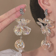 透明花朵水球耳环，女小众法式轻奢新娘，结婚耳钉个性夸张风耳饰