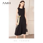 amii2024夏季背心连衣裙撞色绑带，收腰无袖裙子女，法式小黑裙