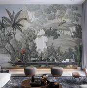 北欧风东南亚美式风景墙纸客，餐厅卧室背景墙丛林热带植物壁纸壁画