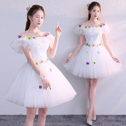 2024影楼服装主持舞蹈演出礼服蓬蓬裙彩纱婚纱，短款白色女春季