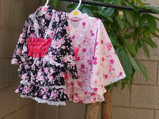 625日夏季女童和服套装棉布二件套短袖上衣 短裤 粉色无腰带