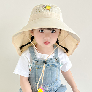 夏季防晒宝宝披肩帽子户外防紫外线儿童遮阳帽，大帽檐男女童太阳帽