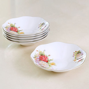 欧式骨瓷餐具套装深盘子，菜盘家用创意，陶瓷汤盘花边餐盘高级感碟子