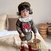 ins春秋冬季宝宝针织蘑菇，上衣+三角短裤，套装欧美婴儿套头毛衣