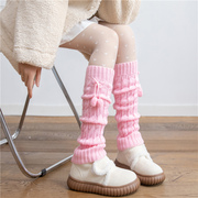 粉色袜套少女日系lolita甜美可爱毛球堆堆袜子JK秋冬保暖针织腿套
