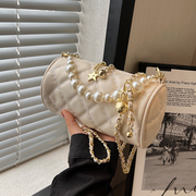 欧洲站~DaviFandi女包流行小众设计包包珍珠链条斜挎包超火圆筒包
