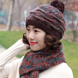 毛线帽子女冬天韩版甜美可爱加绒保暖针织帽护耳帽子围巾骑车帽