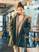 羊羔毛外套军绿色棉服女冬季2023韩版加绒加厚宽松派克服工装