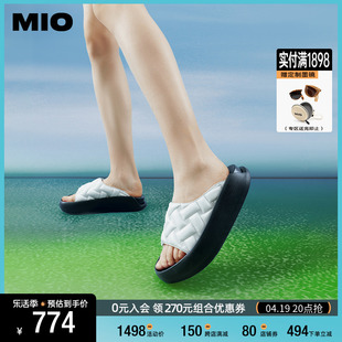 MIO米奥夏季中跟摇摇底一字拖鞋舒软耐磨个性休闲运动松糕鞋女鞋