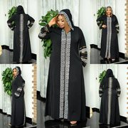 跨境外贸非洲民族服装大摆型连衣裙穆斯林风格长袍时尚烫钻带帽子