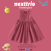 英国next女童连衣裙夏季高级感无袖韩版童装宽松休闲粉红色公主裙
