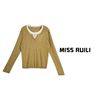 MISS RUILI定制 韩版假两件针织衫毛衣女洋气内搭打底衫dyl0006