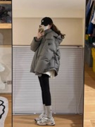灰色短款羽绒服女2023冬季韩版宽松加厚面包服连帽，棉服外套潮