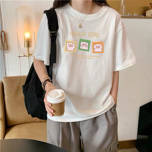 纯棉短袖T恤女装2023年夏季韩版大码宽松t桖上衣设计感小众潮