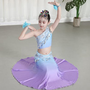儿童傣族舞蹈演出服女童傣族孔雀舞，包臀鱼尾裙少儿民族表演服