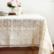 田园白色蕾丝棉线餐桌布 北欧针织镂空茶几布盖巾 冰箱长方形盖布