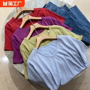 垂感纯色圆领短袖常规款t恤甜美夏季上衣时尚休闲洋气d¥1中长款