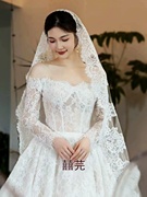 长款复古蕾丝头纱新娘结婚造型，跟妆拍照道具，超仙森系2023秋冬