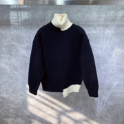 2023年新冬季加厚高领毛衣男士韩版ins港风设计感小众针织衫