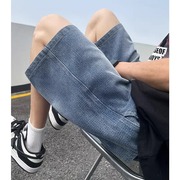 冰蓝色星空纹牛仔短裤，男夏季薄款美式复古水洗直筒裤子宽松五分裤